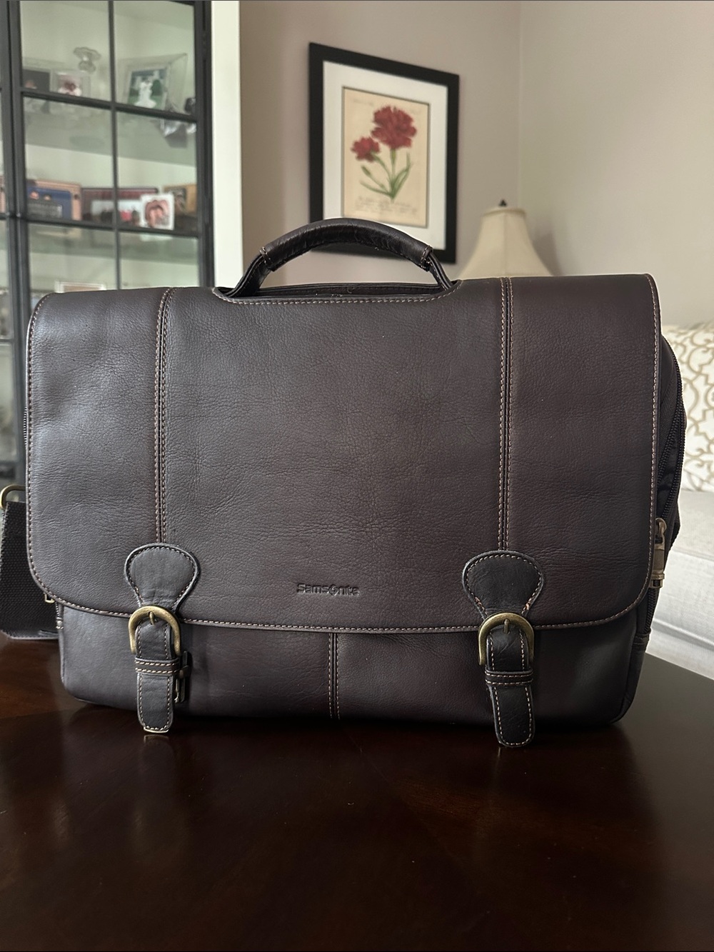 Samsonite Dark Brown Leather Briefcase Messenger Bag